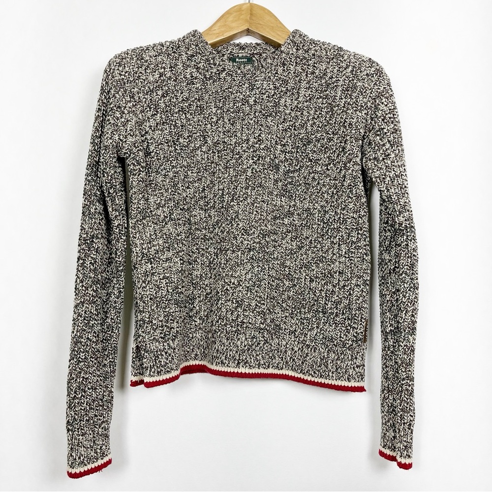 Roots Cabin Grey Flecked Cotton Blend Knit Crewneck Pullover‎ Sweater Size XS